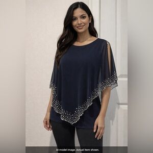 Beaded Chiffon Cape Blouse Top Size L Nordstrom